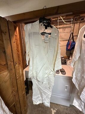 Ashley Stewart Cream Wrap size 16 Top and size 20 Pants Set